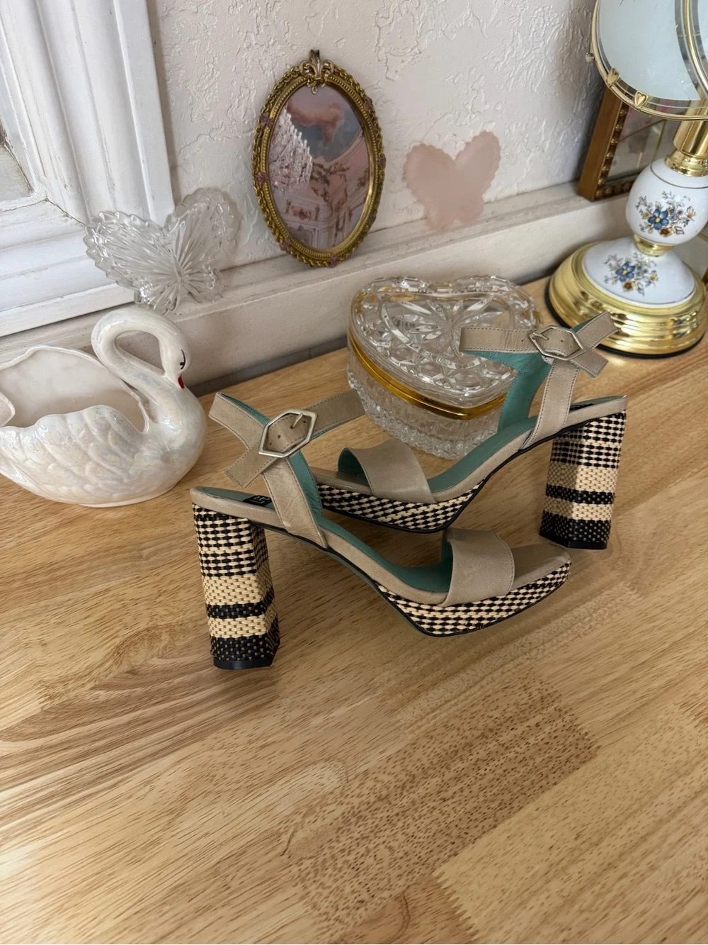 Y2K LAB platform heels with chunky woven block heels size 37 Boho Indie